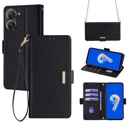 

For ASUS Zenfone 9 / 9Z Crossbody Chain Leather Phone Case(Black)