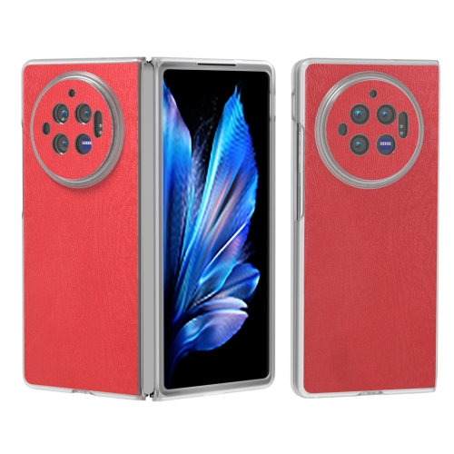

For vivo X Fold3 Frosted Transparent Frame Hinge Wood Texture PU Phone Case(Red)