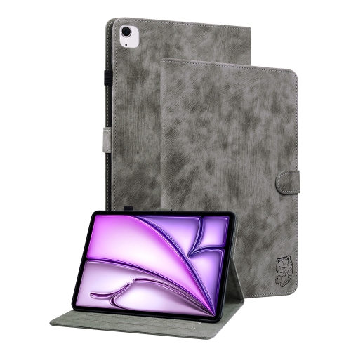 

For iPad Air 13 2024 Embossed Tiger Pattern Leather Tablet Case(Grey)