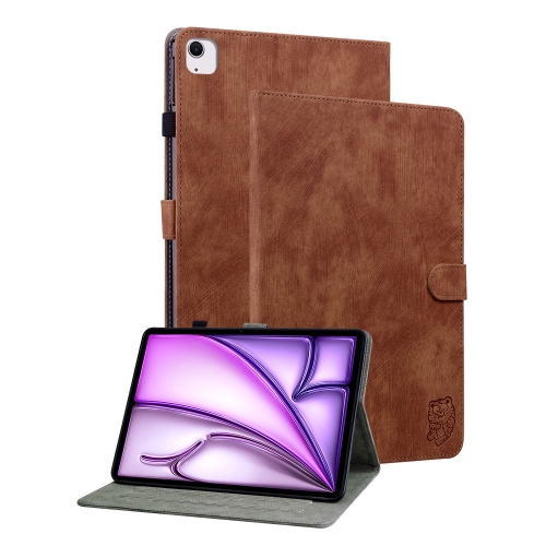 

For iPad Air 11 2024 Embossed Tiger Pattern Leather Tablet Case(Brown)