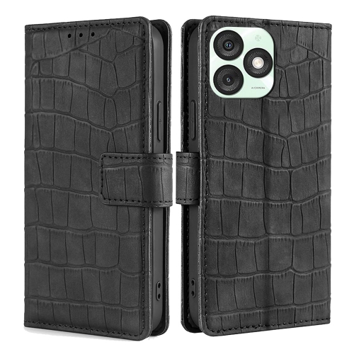 

For Itel A50 4G Skin Feel Crocodile Magnetic Clasp Leather Phone Case(Black)