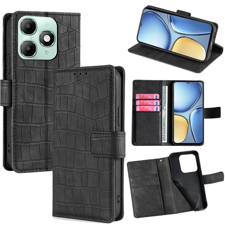 

For itel A90 4G Skin Feel Crocodile Magnetic Clasp Leather Phone Case(Black)