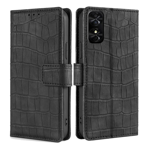 

For TCL 50 SE 4G Skin Feel Crocodile Magnetic Clasp Leather Phone Case(Black)