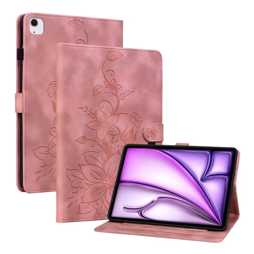 

For iPad Air 11 2024 Lily Embossed Leather Smart Tablet Case(Pink)
