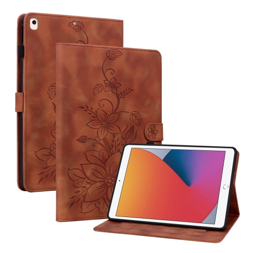 

For iPad 10.2 2021 / Air 10.5 Lily Embossed Leather Smart Tablet Case(Brown)