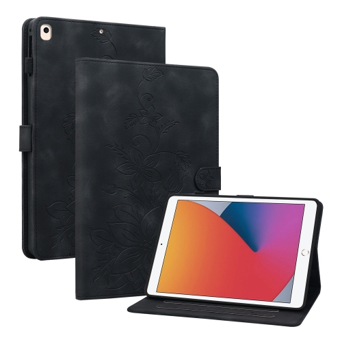 

For iPad 10.2 2021 / Air 10.5 Lily Embossed Leather Smart Tablet Case(Black)