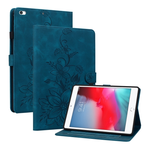 

For iPad mini 5 / 4 / 3 / 2 / 1 Lily Embossed Leather Smart Tablet Case(Dark Blue)