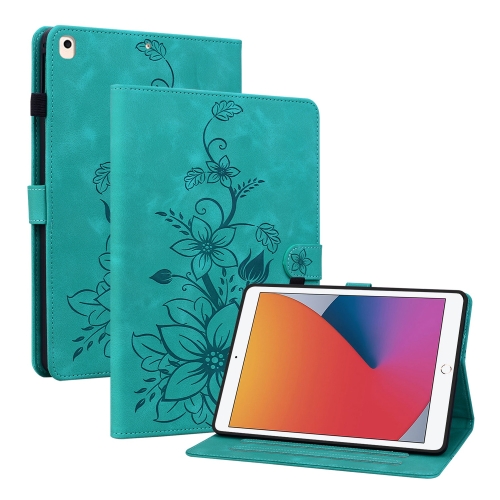 

For iPad Air / Air 2 / 9.7 2017 / 2018 Lily Embossed Leather Smart Tablet Case(Green)