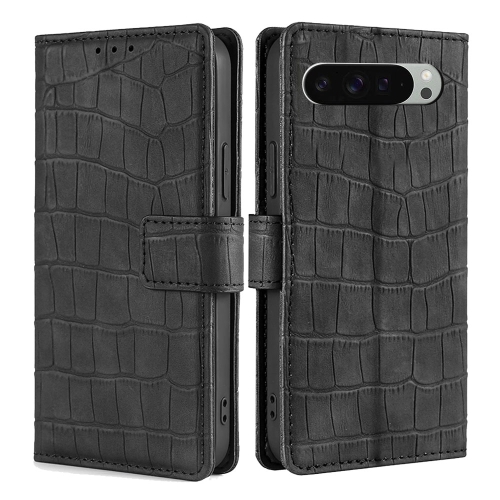 

For Google Pixel 9 Pro XL Skin Feel Crocodile Magnetic Clasp Leather Phone Case(Black)