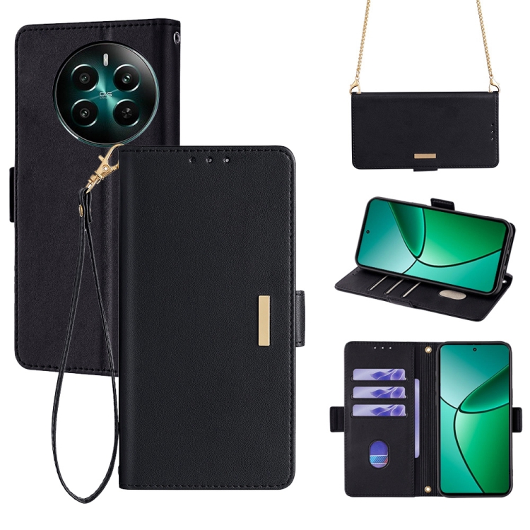 

For Realme 12+ 5G Crossbody Chain Leather Phone Case(Black)