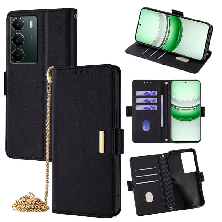 

For Realme C71 4G Crossbody Chain Leather Phone Case(Black)