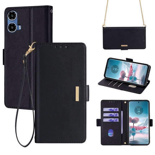 

For Motorola Moto G24 5G Crossbody Chain Leather Phone Case(Black)