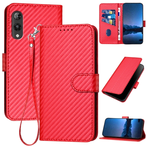 

For Rakuten Hand YX0070 Carbon Fiber Buckle Leather Phone Case with Lanyard(Red)