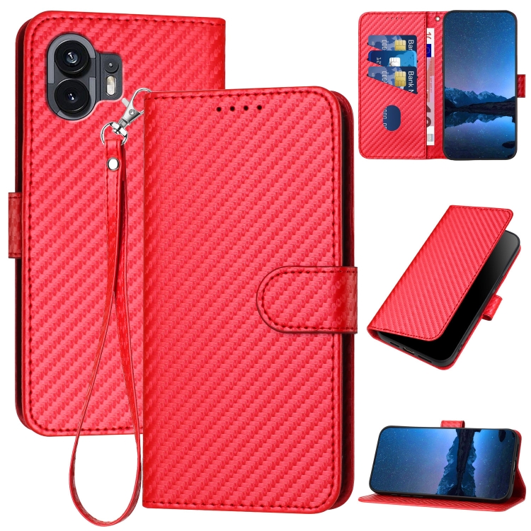 

For Nothing Phone 2 YX0070 Carbon Fiber Buckle Leather Phone Case with Lanyard(Red)