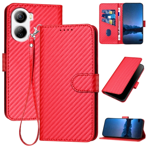 

For ZTE Libero 5G IV YX0070 Carbon Fiber Buckle Leather Phone Case with Lanyard(Red)