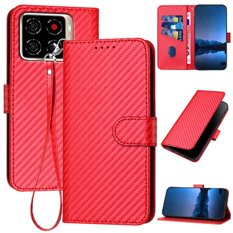 

For ZTE Blade A56 Pro YX0070 Carbon Fiber Buckle Leather Phone Case with Lanyard(Red)