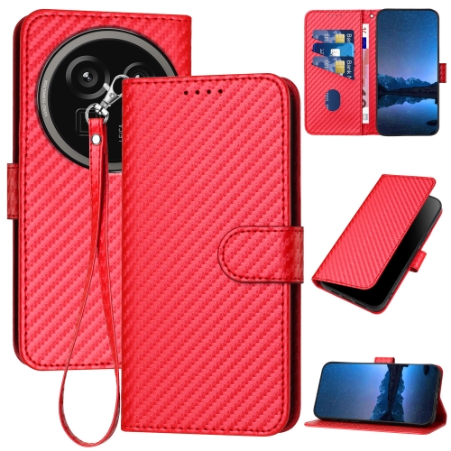 

For Sharp Aquos R9 Pro YX0070 Carbon Fiber Buckle Leather Phone Case with Lanyard(Red)