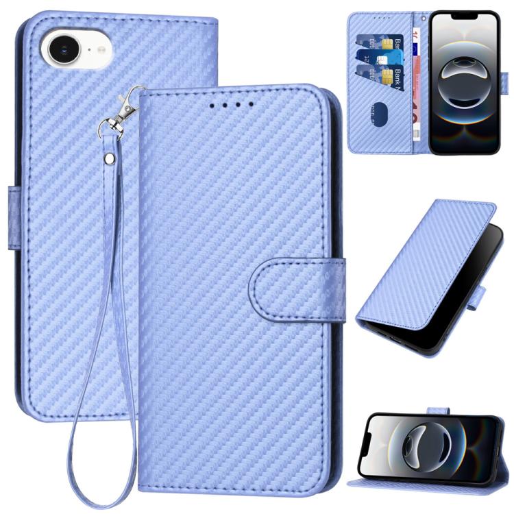 

For iPhone 16e YX0070 Carbon Fiber Buckle Leather Phone Case with Lanyard(Light Purple)