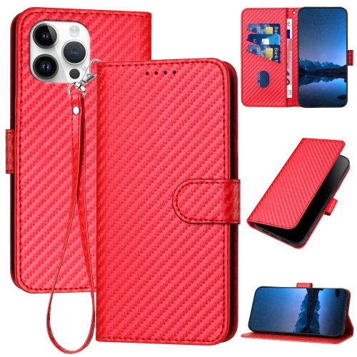 

For iPhone 13 Pro Max YX0070 Carbon Fiber Buckle Leather Phone Case with Lanyard(Red)