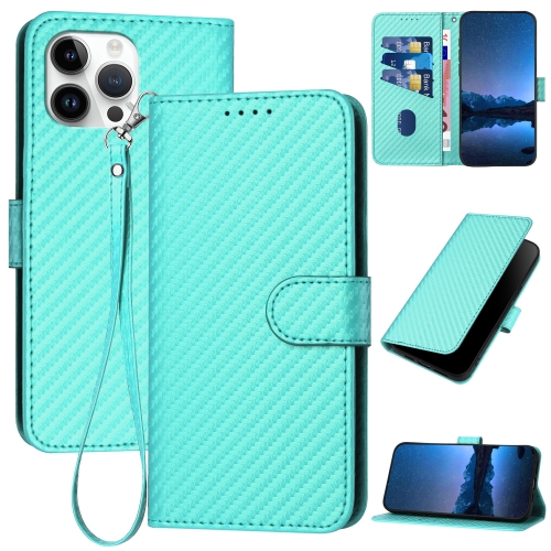 

For iPhone 13 Pro Max YX0070 Carbon Fiber Buckle Leather Phone Case with Lanyard(Light Blue)