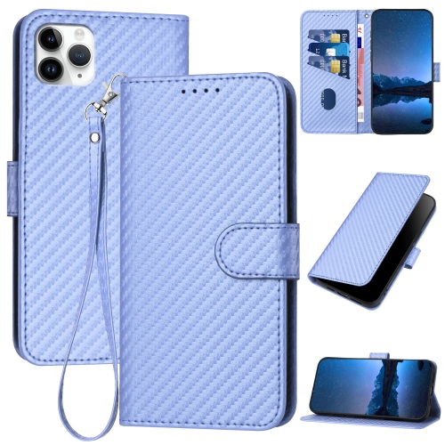 

For iPhone 11 Pro Max YX0070 Carbon Fiber Buckle Leather Phone Case with Lanyard(Light Purple)