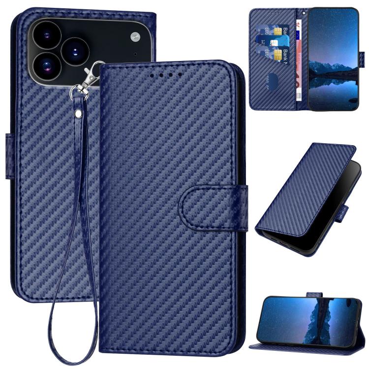 

For iPhone 17 Pro Max YX0070 Carbon Fiber Buckle Leather Phone Case with Lanyard(Royal Blue)