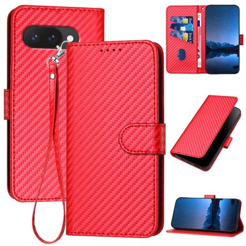 

For Google Pixel 9a YX0070 Carbon Fiber Buckle Leather Phone Case with Lanyard(Red)