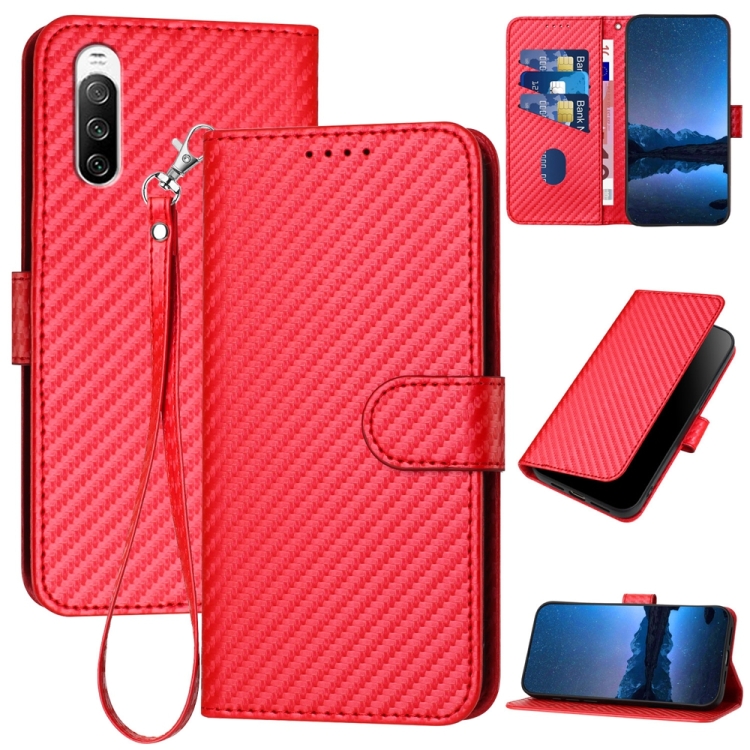 Ốp điện thoại bằng da có khóa bằng sợi carbon cho Sony Xperia 10