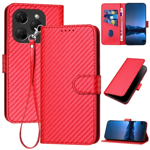 

For Tecno Spark 20 Pro YX0070 Carbon Fiber Buckle Leather Phone Case with Lanyard(Red)