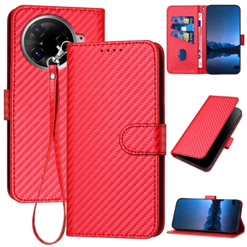 

For Tecno Camon 30 Pro YX0070 Carbon Fiber Buckle Leather Phone Case with Lanyard(Red)