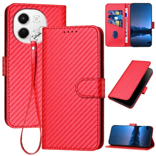 

For Tecno Pova 6 Neo 5G / Spark 30 5G YX0070 Carbon Fiber Buckle Leather Phone Case with Lanyard(Red)