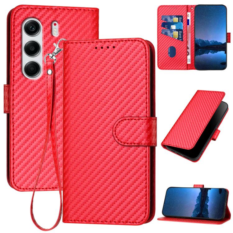 

For Tecno Camon 40 Pro 4G YX0070 Carbon Fiber Buckle Leather Phone Case with Lanyard(Red)