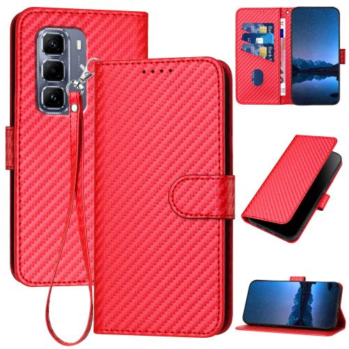 

For Infinix Hot 50 Pro 4G YX0070 Carbon Fiber Buckle Leather Phone Case with Lanyard(Red)