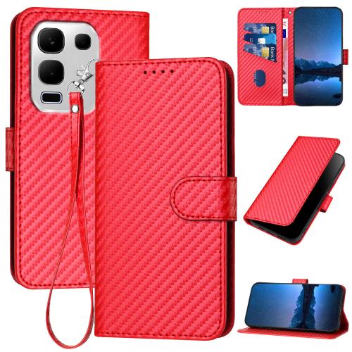 

For Infinix Note 50x YX0070 Carbon Fiber Buckle Leather Phone Case with Lanyard(Red)