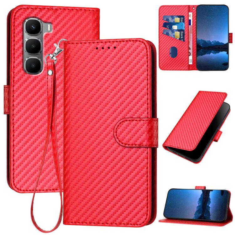 

For Infinix Hot 60 4G / Hot 60i 4G YX0070 Carbon Fiber Buckle Leather Phone Case with Lanyard(Red)