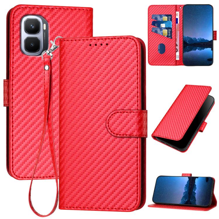 For Infinix GT 50 Pro 5G YX0070 Carbon Fiber Buckle Leather Phone Case with Lanyard(Red)