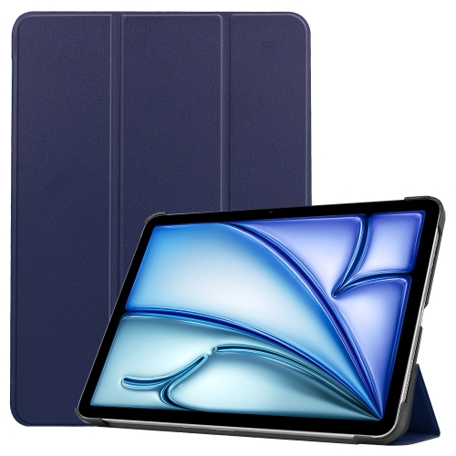 

For iPad Air 13 2024 Custer Pure Color 3-Fold Holder Smart Leather Tablet Case(Dark Blue)