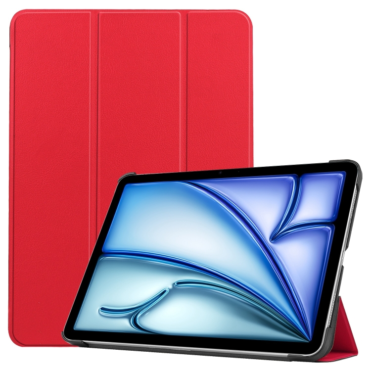 

For iPad Air 13 2025 / 2024 Custer Pure Color 3-Fold Holder Smart Leather Tablet Case(Red)