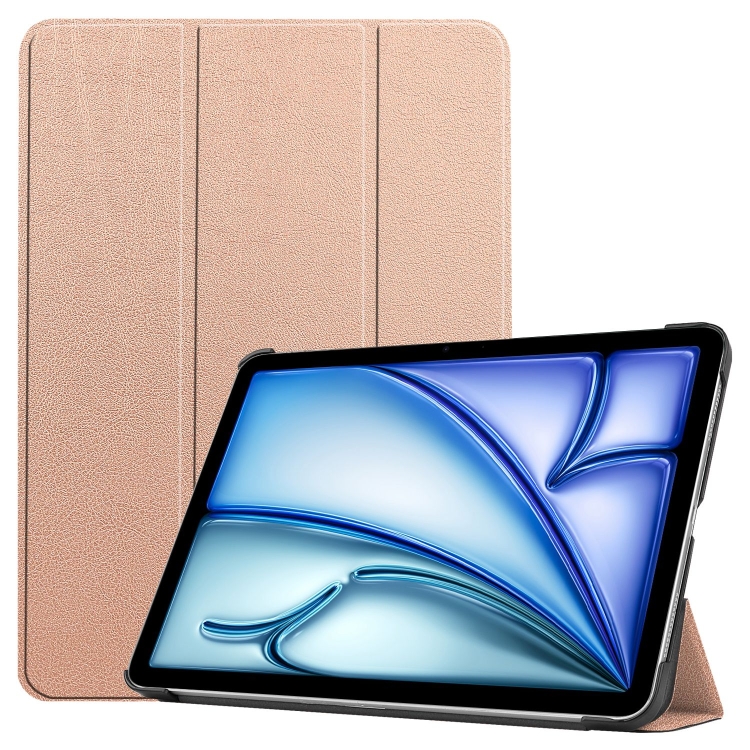 

For iPad Air 13 2025 / 2024 Custer Pure Color 3-Fold Holder Smart Leather Tablet Case(Rose Gold)