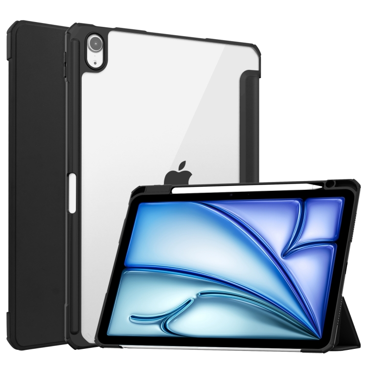

For iPad Air 11 2024 Pure Color 3-fold Clear TPU Smart Leather Tablet Case(Black)