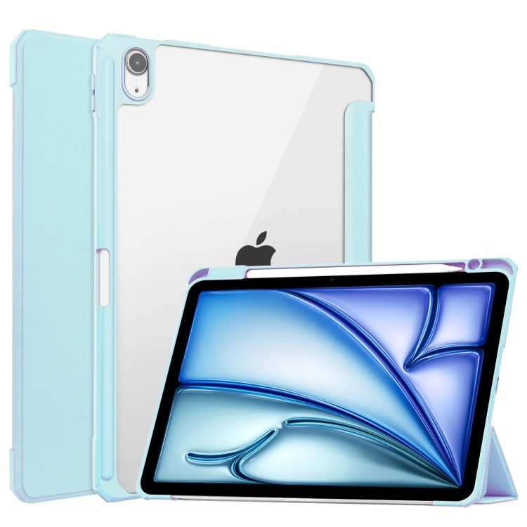 Pour iPad Air 11 2024 Étui pour tablette en cuir intelligent TPU transparent à 3 plis de couleur pure (bleu ciel)