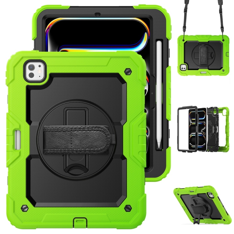 

For iPad Pro 11 2024 Silicone Hybrid PC Tablet Protective Case(Black+Yellow Green)