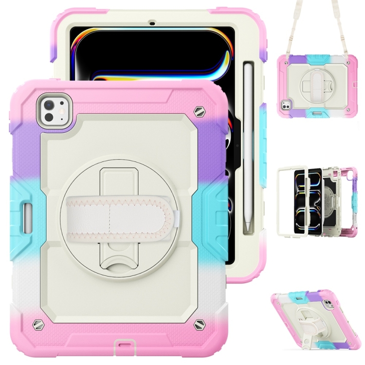 

For iPad Pro 11 2024 Silicone Hybrid PC Tablet Protective Case(Rainbow Pink)