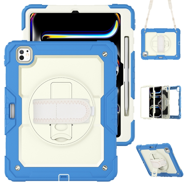 

For iPad Pro 13 2024 Silicone Hybrid PC Tablet Protective Case(Cream+Navy Blue)