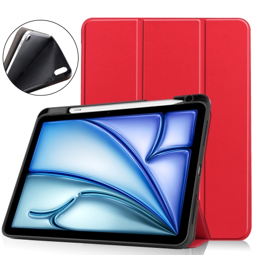 For iPad Air 11 2024 Custer TPU Pure Color 3-Fold Holder Smart Leather Tablet Case(Red) двуручный хват складной smallrig fold p20 для смартфона 4047