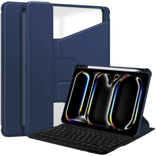 

For iPad Pro 11 2024 Transparent Rotation Smart Leather Tablet Case with Keyboard(Dark Blue)