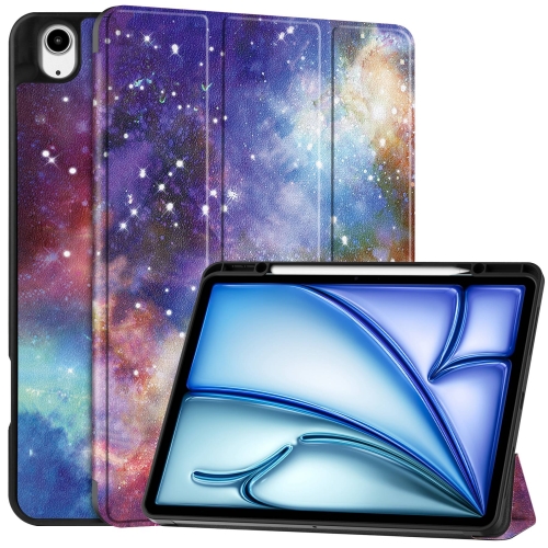 

For iPad Air 13 2024 Custer Painted 3-Fold Holder Smart Leather Tablet Case with Pen Tray(Milky Way Nebula)