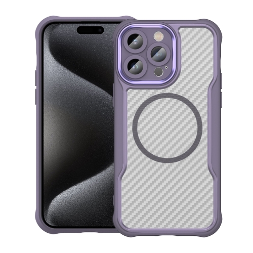 

For iPhone 15 Pro Max Carbon Fiber Texture MagSafe Translucent Phone Case(Purple)