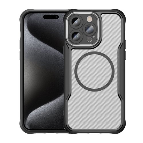 

For iPhone 15 Pro Carbon Fiber Texture MagSafe Translucent Phone Case(Black)