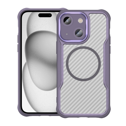 

For iPhone 15 Plus / 14 Plus Carbon Fiber Texture MagSafe Translucent Phone Case(Purple)